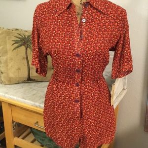 Women's Red Printed Button-Front Jumpsuit
